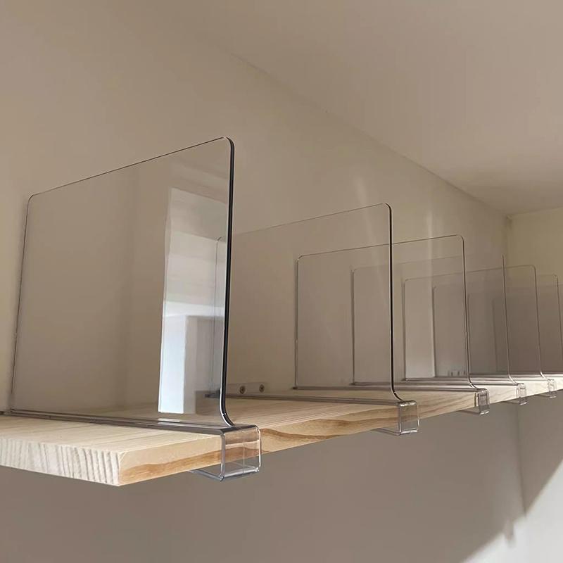2pcs Clear Plastic Closet Organizer Dividers, Transparent Storage Shelf for Home Wardrobe, Independent Installation