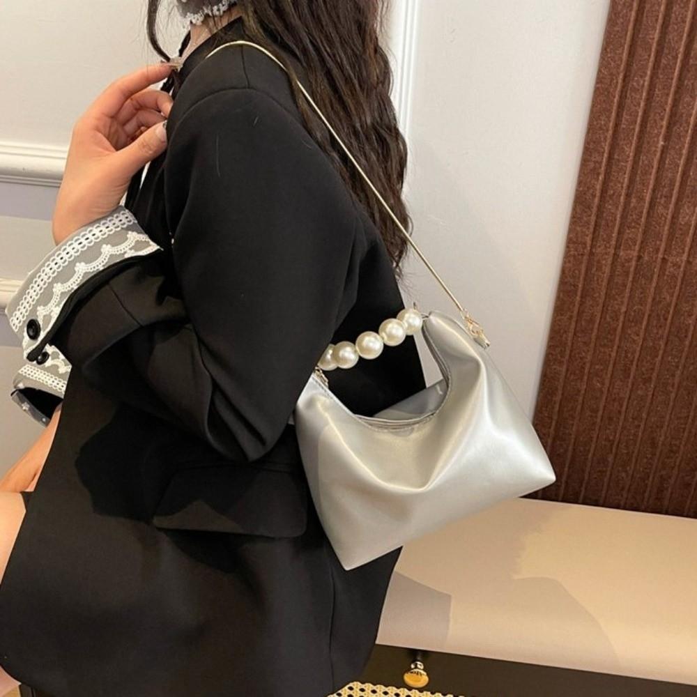 Chain Cloud Shoulder Bag PU Leather Women Crossbody Bag Fashion Pearl Handle Handbag Wallet