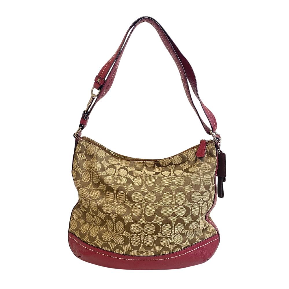 COACH F24032 Turn lock Signature canvas Shoulder Bag beige canvas Used