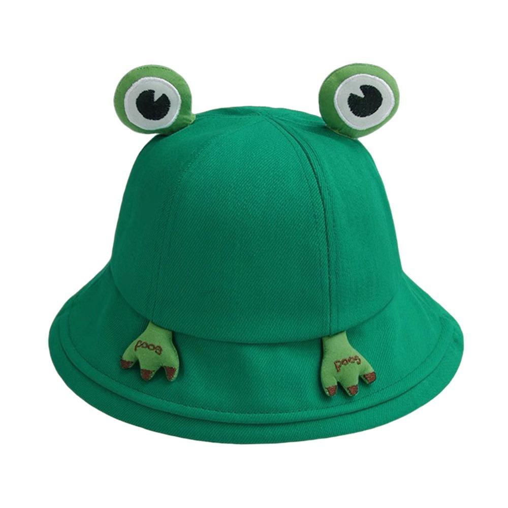 

New Cute Frog-Shaped Cartoon Frog Bucket Hat Big Eyes Pattern Foldable Panama Fishing Cap Funny Cotton Basin Hats Summer зелёный