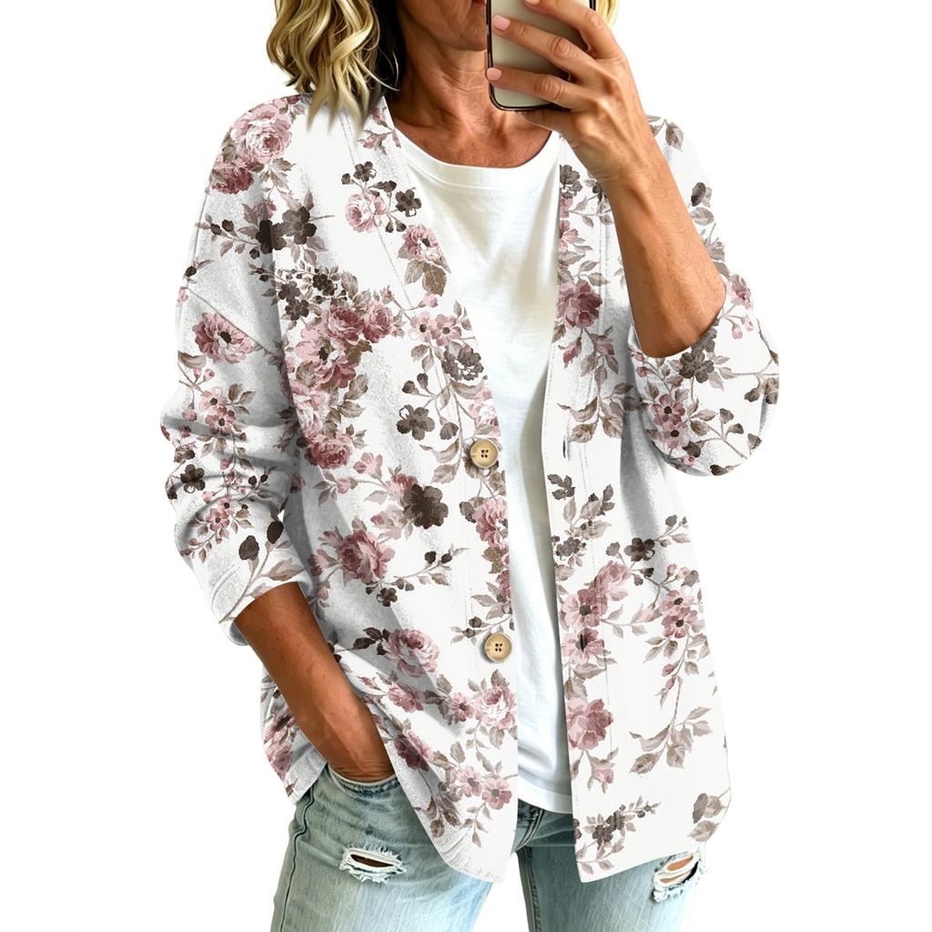 Women's Vintage Floral Print Button Front Jacket for Casual Outdoor Wear