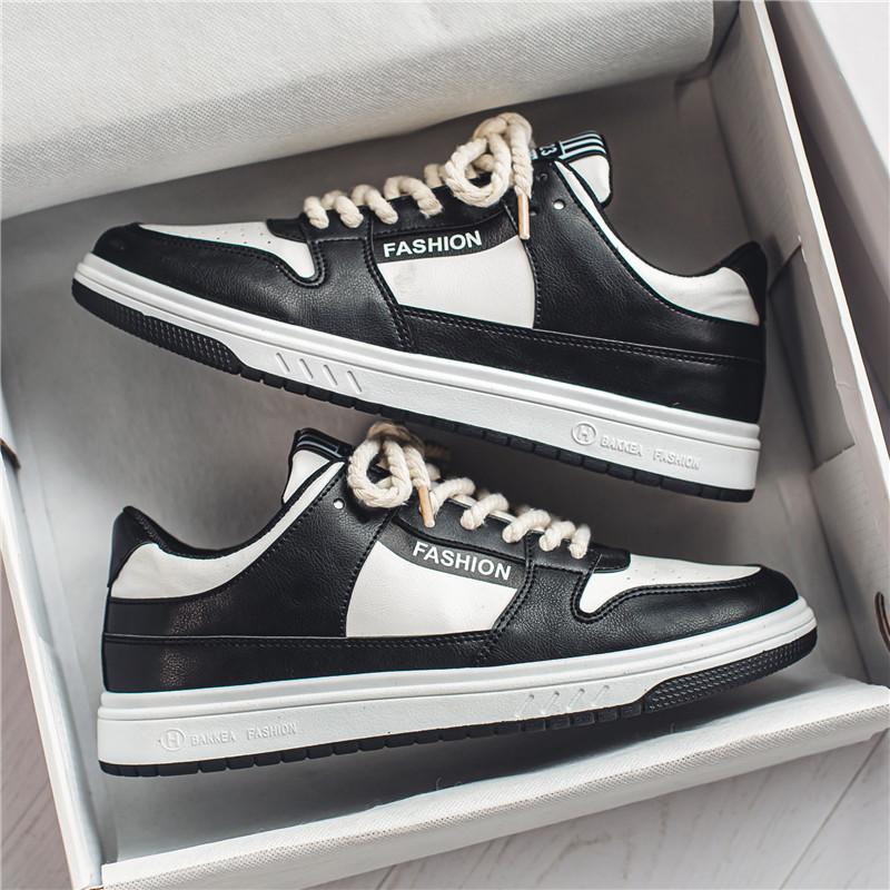 

Новая мужская обувь Кожаная повседневная обувь Тренд Плоская обувь для скейтборда Молодежная уличная крутая обувь на шнуровке 44 чёрный