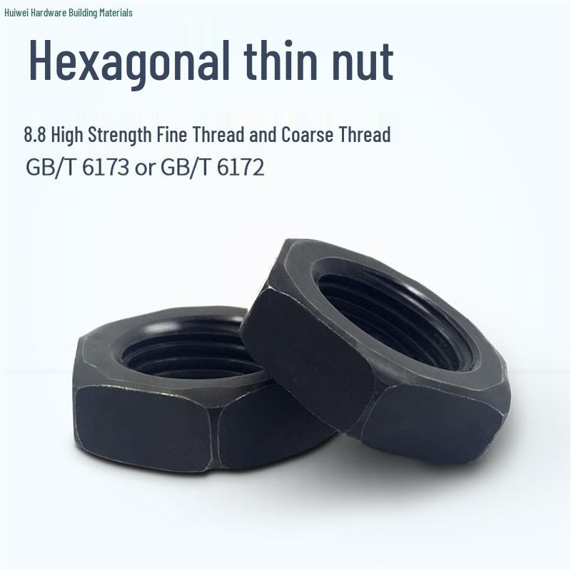 GB6172/6173 Grade 8 High-Strength Hex Thin/Flat Nut, Coarse/Fine Thread, Fine Pitch, M8-M30