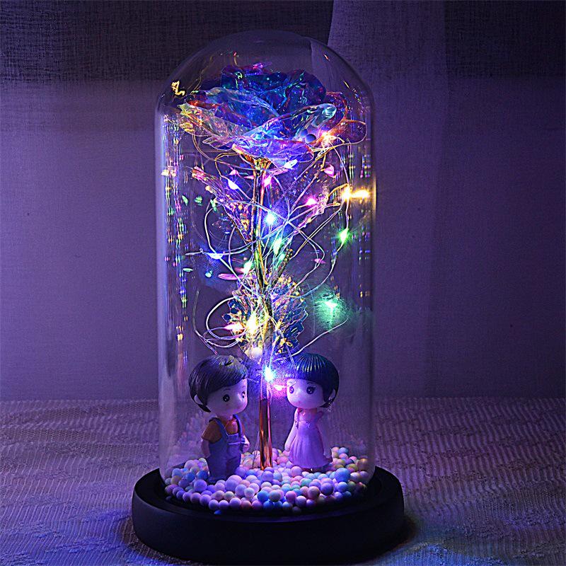 Everlasting Gold Foil Rose Glass Dome LED Light Valentine's Day Gift Ornament