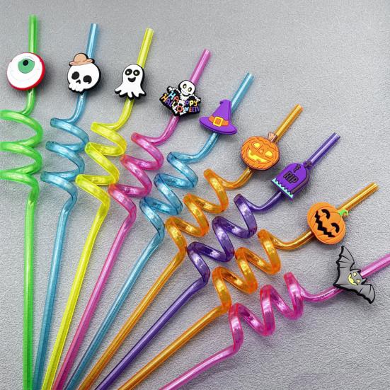 8Pcs Halloween Reusable Drinking Straws Children Spiral Beverage Straw for Hot Cold