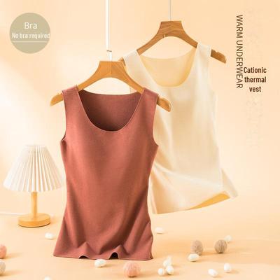 Women's Winter Round Neck Vest with Chest Pad, Double-Brushed Velvet, Thickened German Velvet, Seamless Bottoming Undergarment
