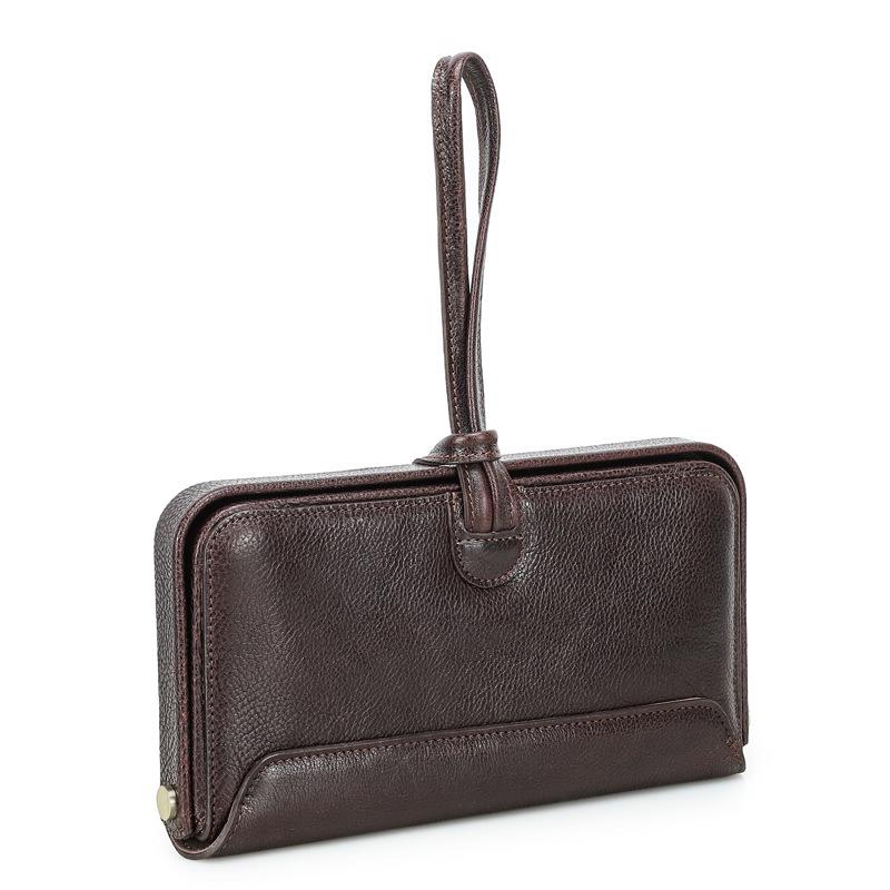 Full-Grain Lambskin Women's Wallet with Metal Hinge and Leather Hand Strap