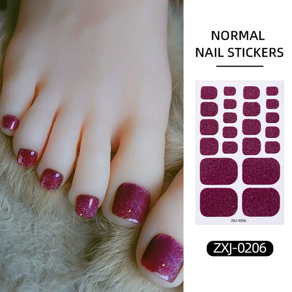 22Tips Vibrant Glitter Toenail Stickers Solid Color Full Cover Toenail Polish Strips Summer Self Adhesive DIY Foot Decals