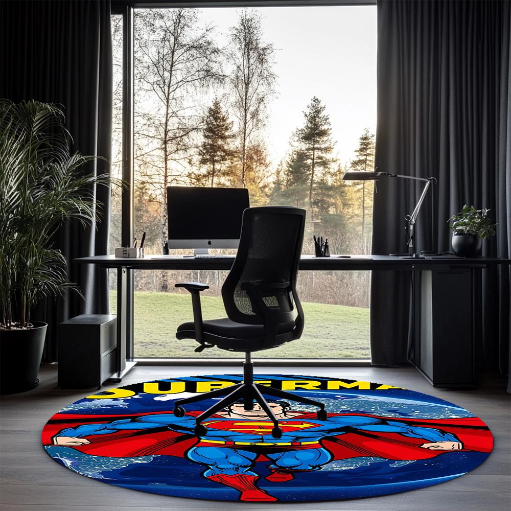 SUPERMAN Printed Round Rug Carpet Chair Rug Area Rug Entryway Doormats,for Office Chair Living Room Bedroom Kitchen Room.