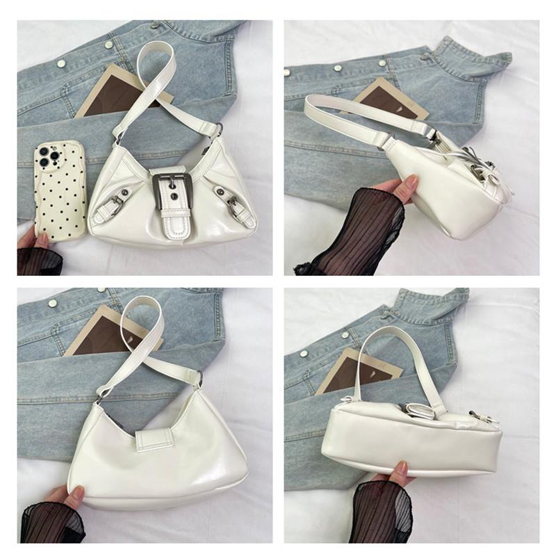 Yogodlns Vintage PU Leather Shoulder Bag for Women Y2K Spicy Girl Trend Maillard Style Underarm Bag High Quality Women Handbags