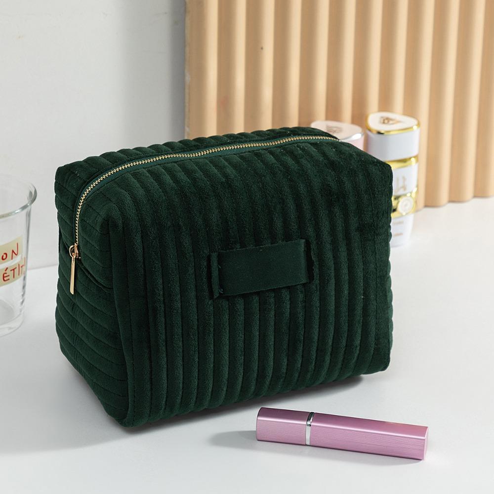 INS Velvet Makeup Bag Striped Quilting Large Capacity Cosmetic Bag Soft Touch Cosmetic Pouch Women