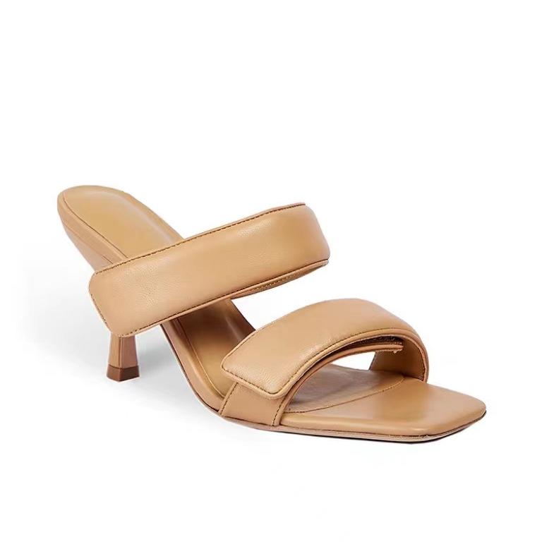 Fashion 2024 New Solid Color Square Head 8.5cm Fashion Slippers Women's Summer Outdoor Beach Black Purple Size 34-43 Sexy Sandals