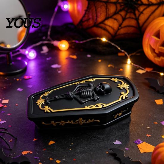 Skull Storage Organizer Gothic Casket Jewelry Box, Resin Spooky Figurine for Halloween Atmosphere Prop Rings, Dark Tabletop Organizer, Unique