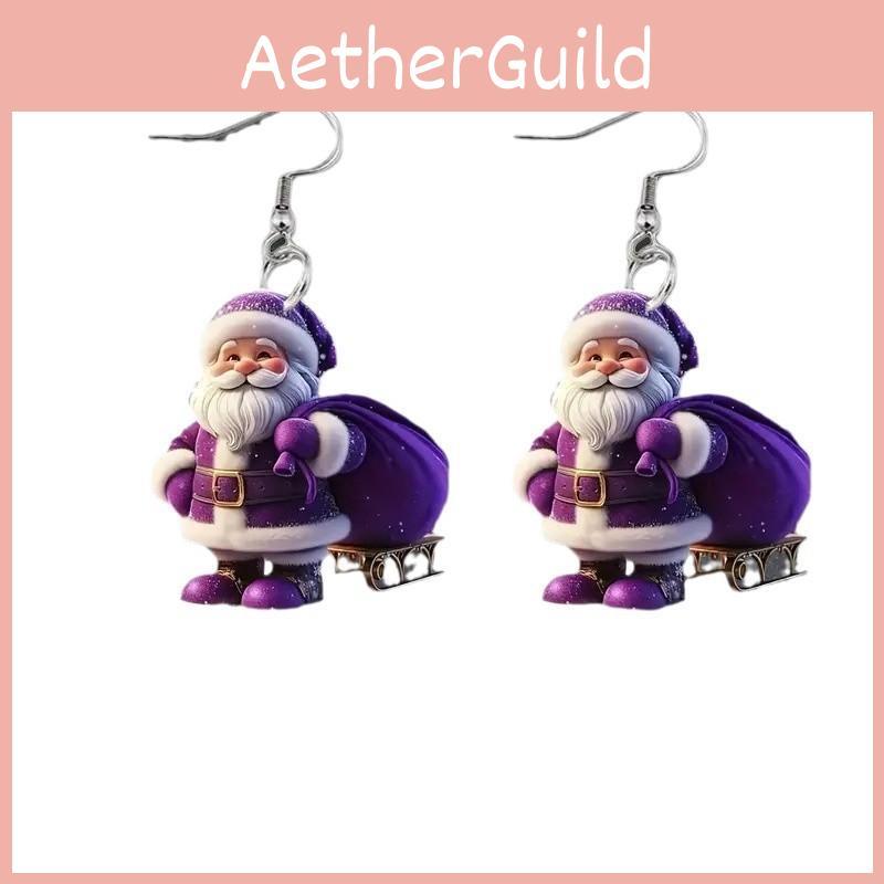 Santa Winter Purple Acrylic Earrings With Creative Design For Christmas Decor