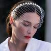 Breathable Face Veil Hairband Bridal Shower Hairhoop Head Accessory with Pearls Decors for Special Occasion Formal Outfit