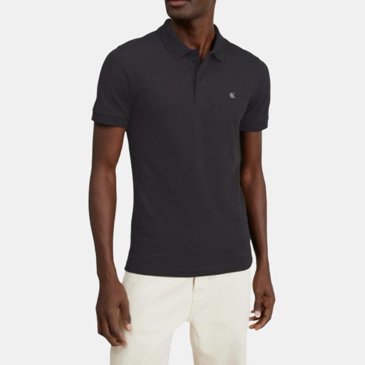 Calvin Klein Solid Color Button Short Sleeve Polo Shirt Men Tops Black J30J325269-BEH