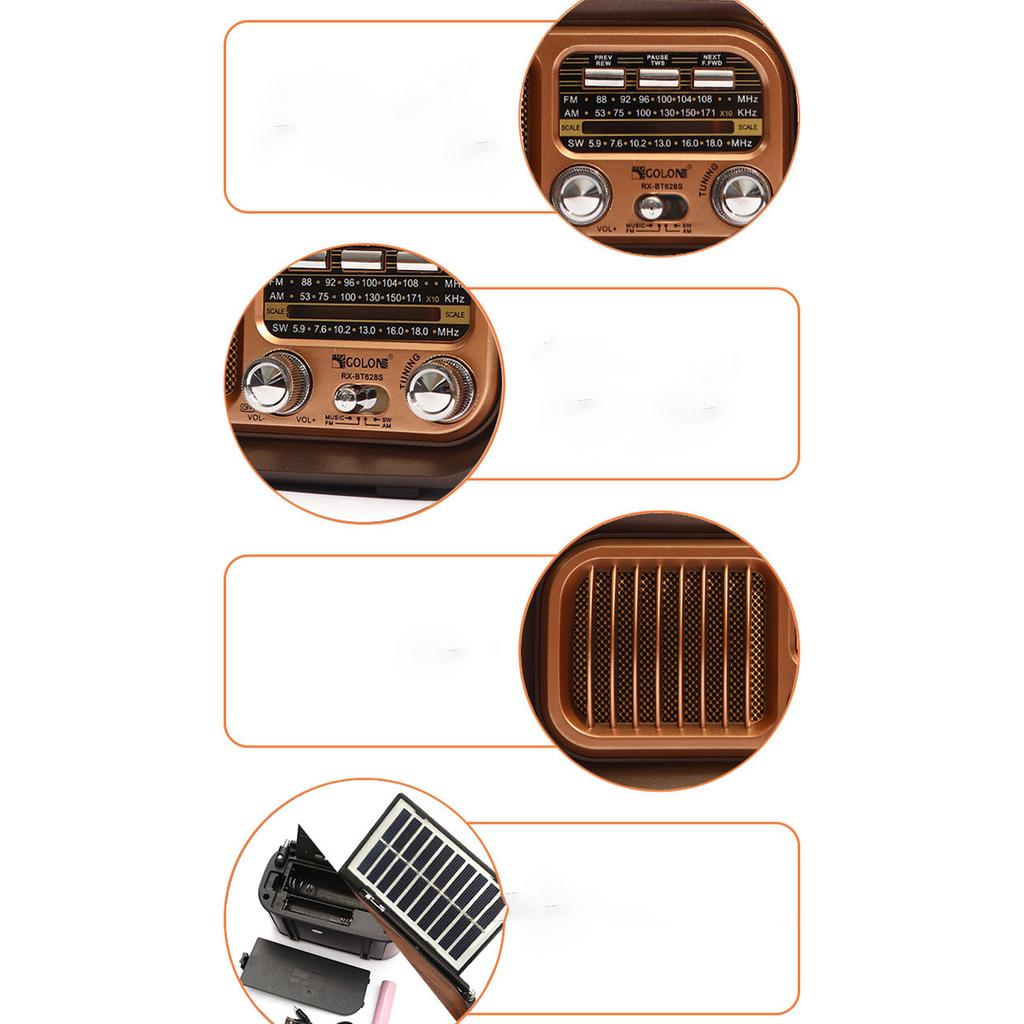 Vintage Solar Portable Multifunctional Three-band Radio Card Radio Bluetooth Speakers