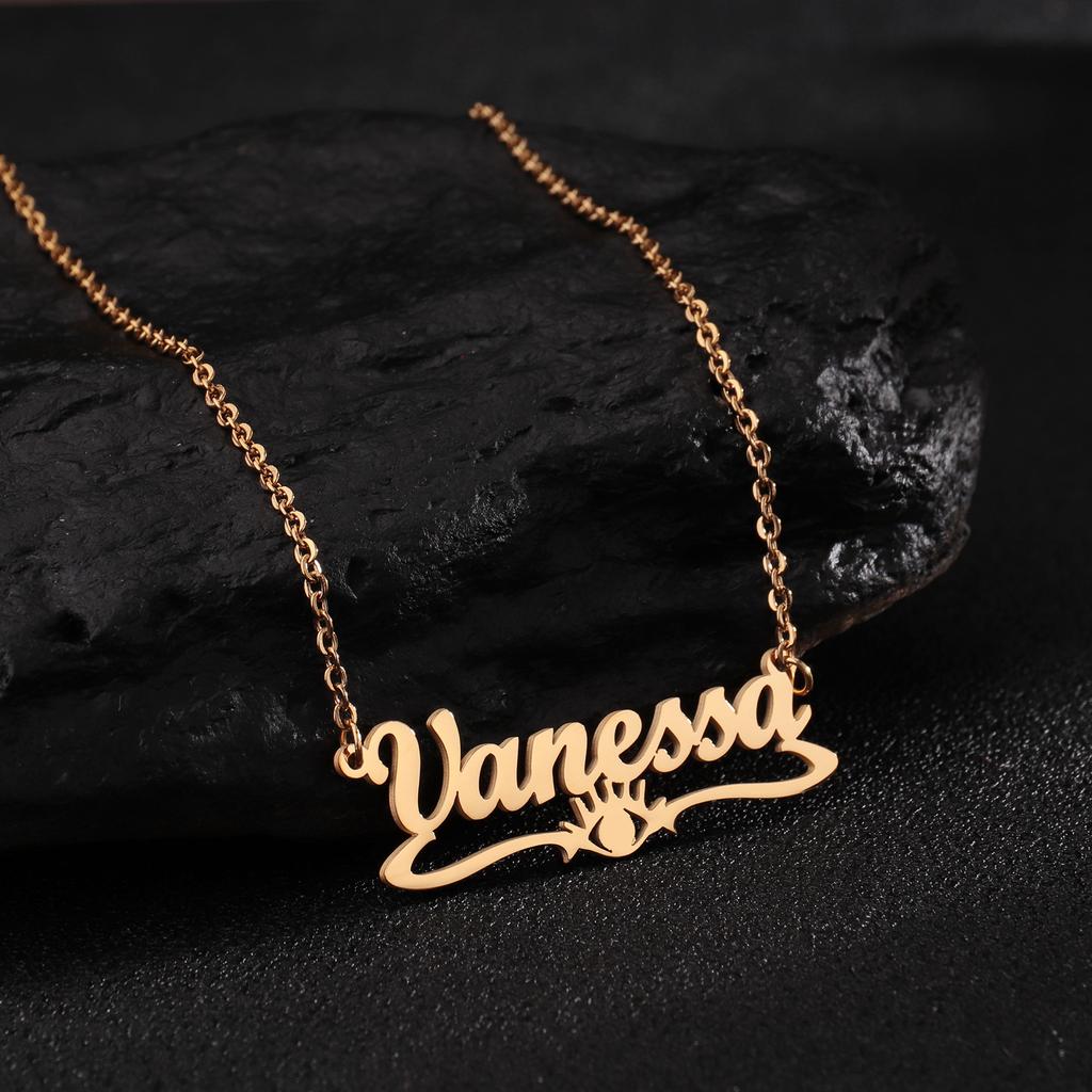Atoztide Custom Name Necklace for Women Bottom Heart Crown Stainless Steel Jewelry Choker Chain Personalized Birthday Gift