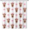 Pink Bow Shower Curtain for Bathroom Cute Funny Highland Cow Shower Curtain Waterproof Fabric Bath Curtain for Bow BathroomDecor