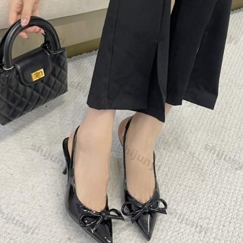 Fashion Women Summer Red Leather Pointy Bow Sandals Design Buckle Strap Sandals Women Sexy Open Toe Thin Heels Party Pumps Zapatos Mujer