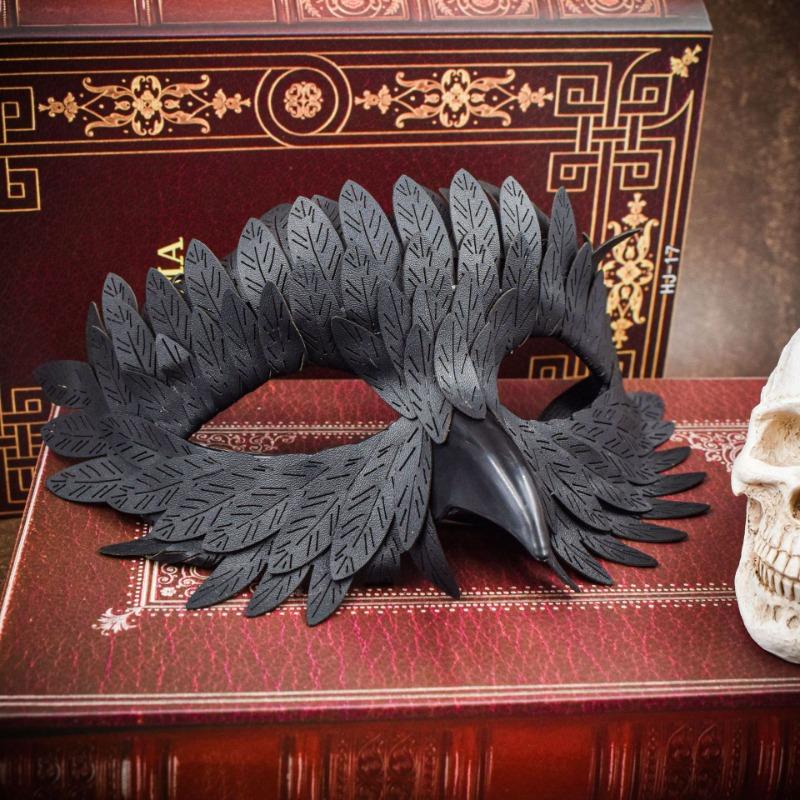 Halloween Elegant Bird Beak Mask Black Half Face Owl Feather Masquerade Mask for Costume Party Cosplay Carnival Great Gift Idea