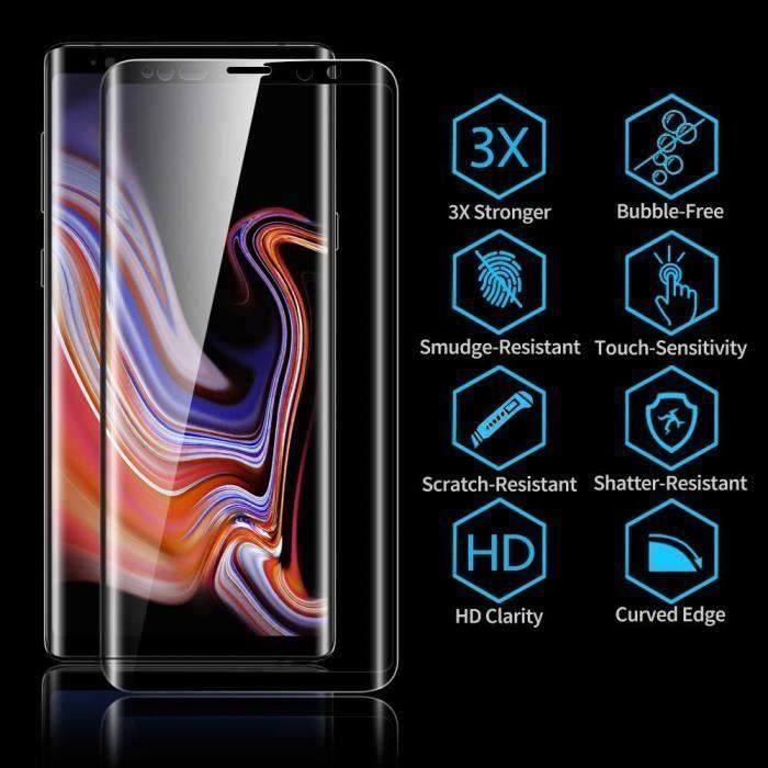Film Samsung Note 9, Couverture Intégrale 3D, Galaxy Note9 Protection Ecran Film Verre Trempé pour Samsung Galaxy Note 9(Noir,2 pack