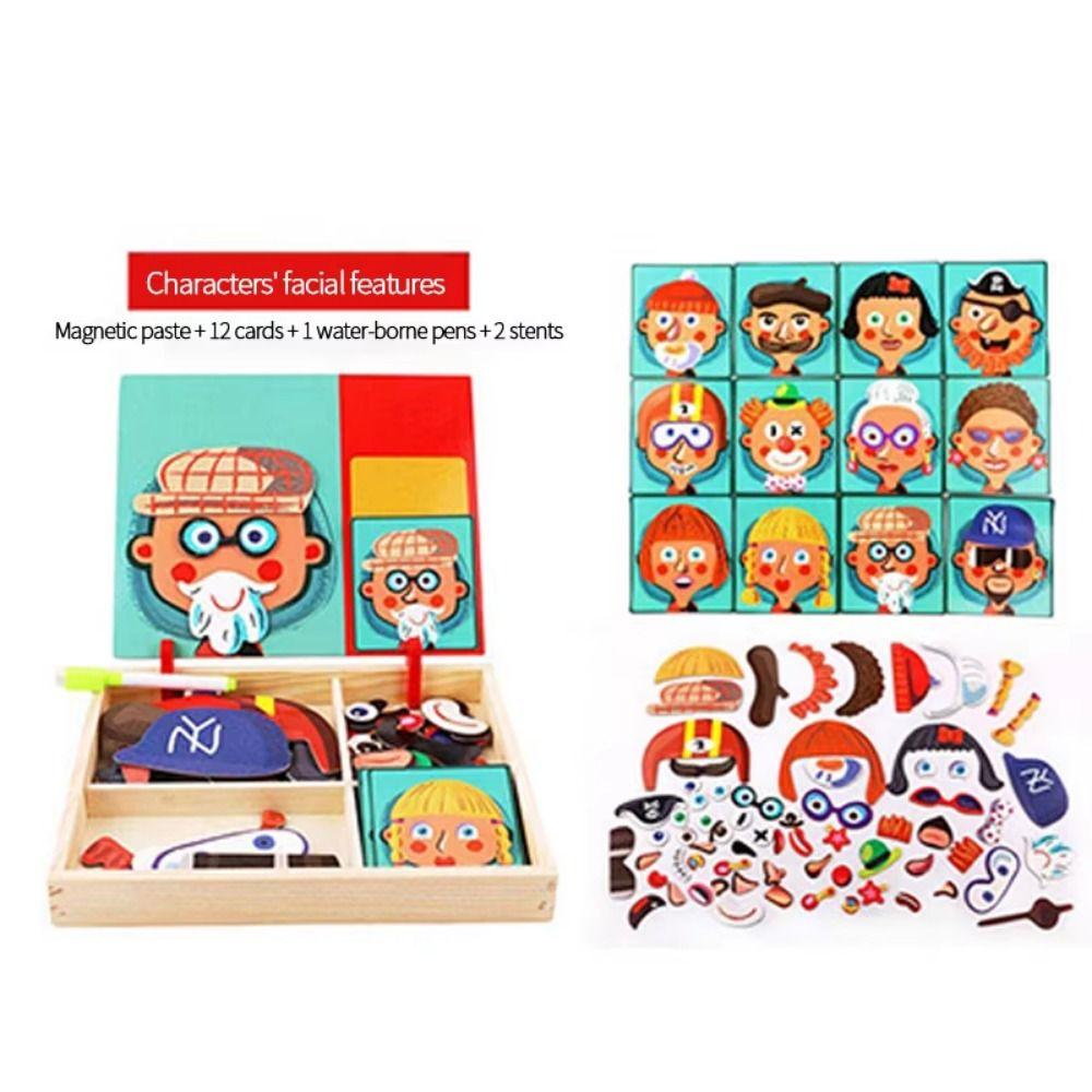 Wood Magnetic 3D Puzzles with Lid Magnetic Stickers Toys  Montessori Games