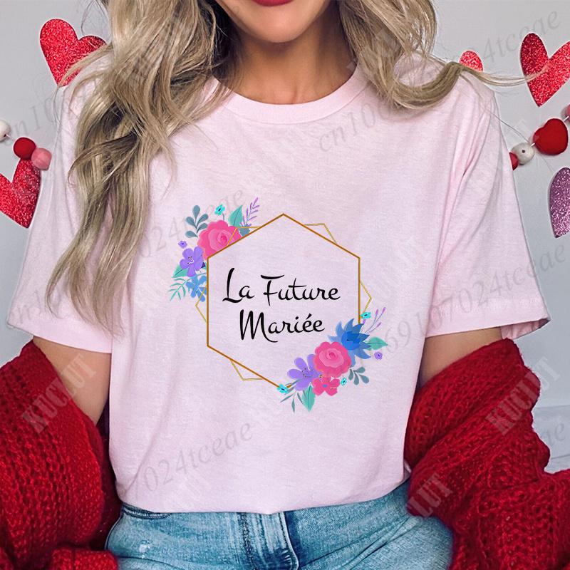 French Women Bridesmaid Team Bride Tshirt Bridal Shower Wedding Tshirt Bachelorette Evjf Party Tops Flower Crown Graphic Tees
