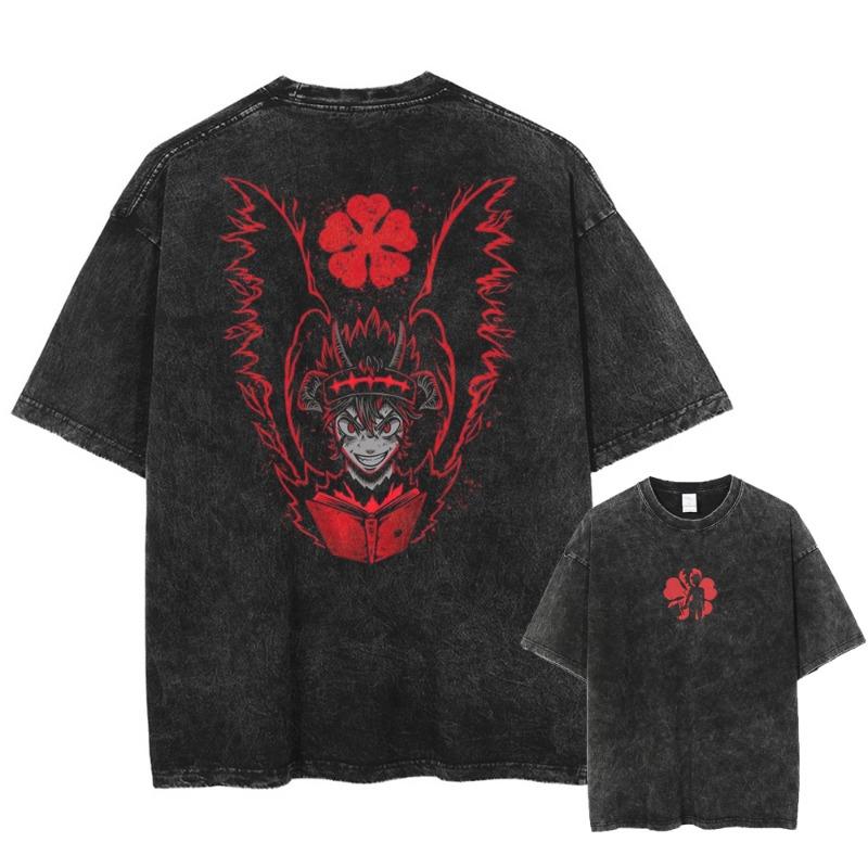 Herren Damen Black Clover T-Shirt Asta Manga T-Shirt Gewaschene Baumwolle T-Shirt Kleidung Sommer Kurzarm Übergroße T-Shirts Streetwear