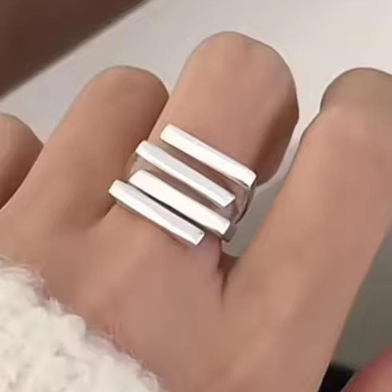 PANJBJ  925 Sterling Silver Double Layer Ring for Women Girl Gift Geometry Hollowing Out Minimalism Fashion Jewelry Wholesale