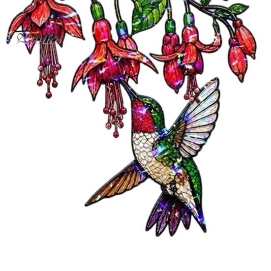Stained Glass Style Hanging Ornament Hummingbird Window Pendant, Acrylic Suncatcher for Home Indoor Sun Catcher Garden Balcony Decoration, Colorful