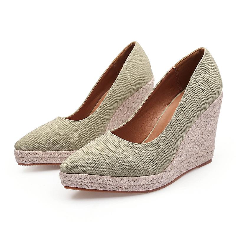 

Весна Осень Новые Женские Туфли На Танкетке Толстая Подошва Неглубокий Носок Повседневная Обувь Женские Соломенные Плетеные Конопляные Веревки Нижняя Часть 10 см Высокий Каблук 40 зелёный