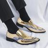 Gold Black Loafers Men PU Spliced Rivet Decorative Pointed Banquet Shoes Low Heel Business Casual Shoes Classic Hairstyle Shoes