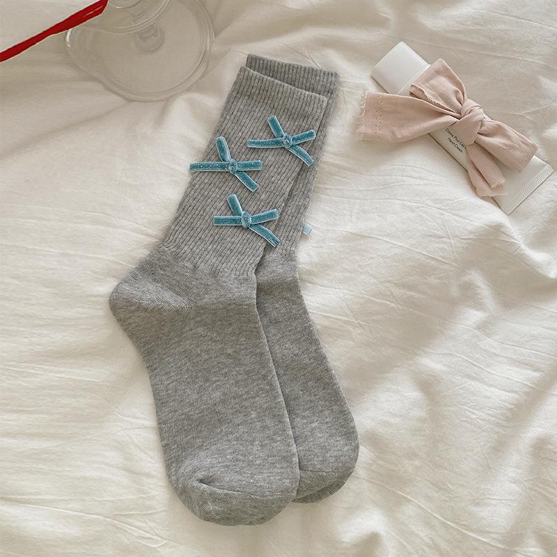 

Женские весенне-летние тонкие ретро носки-гольфы с бантом, дышащая сетка, вертикальный узор 1 pair серый