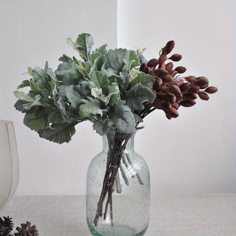 1Pc Green Cineraria Simulation Flower Planting Hairy Silver Leaf, Fake Flower Green Plant