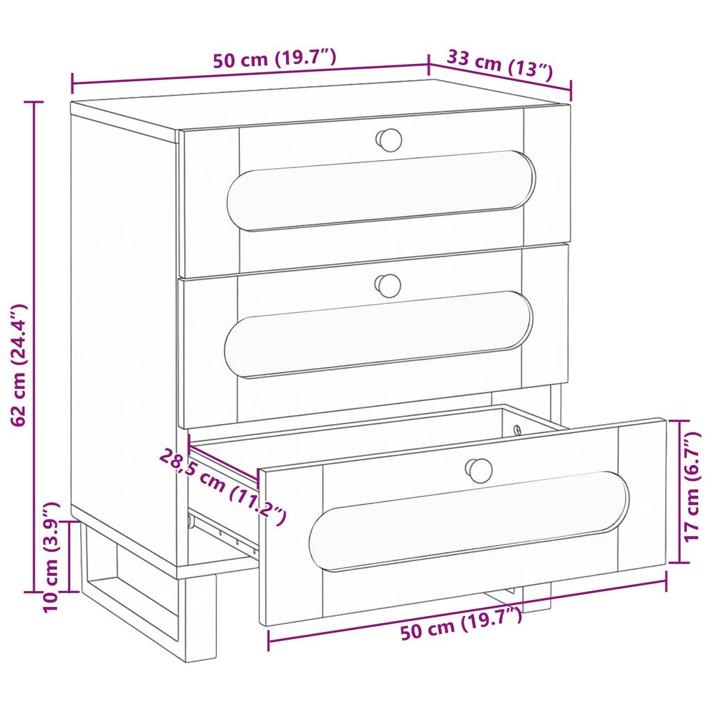 Nightstand Natural 50 x 33 x 62 cm Solid Mango Wood