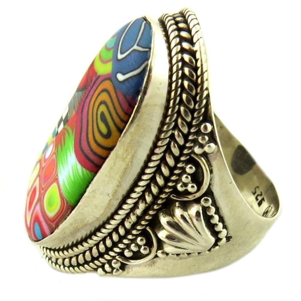 Les Trésors De Lily [Q0002] - Handgefertigter Silberring 'Colombine & Arlequin' mehrfarbig silbern - 31x16 mm