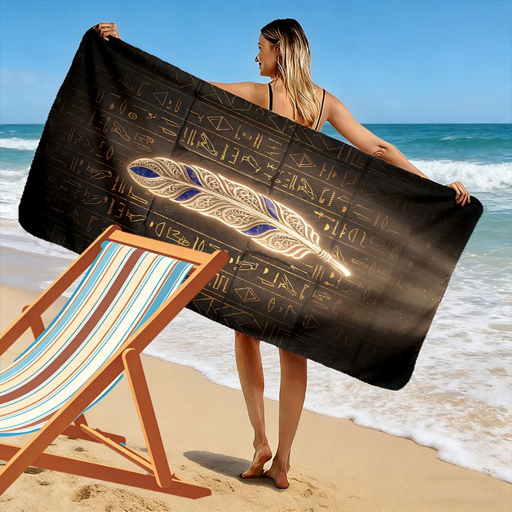 Golden feather's radiant elegance Print beach towel, quick drying, suitable for travel, outdoor sports, jogging, the beach and swimming, gift