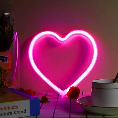 Non-Toxic Pink Usb Atmosphere Led Neon Light Sign Heart Shape Wall Mounted Night Light For Valentine'S Day Bar Bedroom Living Room