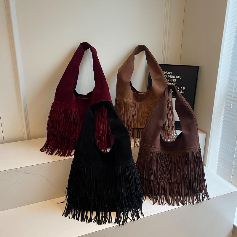 Matte Retro-Tasche mit Quaste für Damen, hohe Kapazität, weiche Nähte aus Stoff, gutes Aussehen, einzelne Umhängetasche, neue Persönlichkeit
