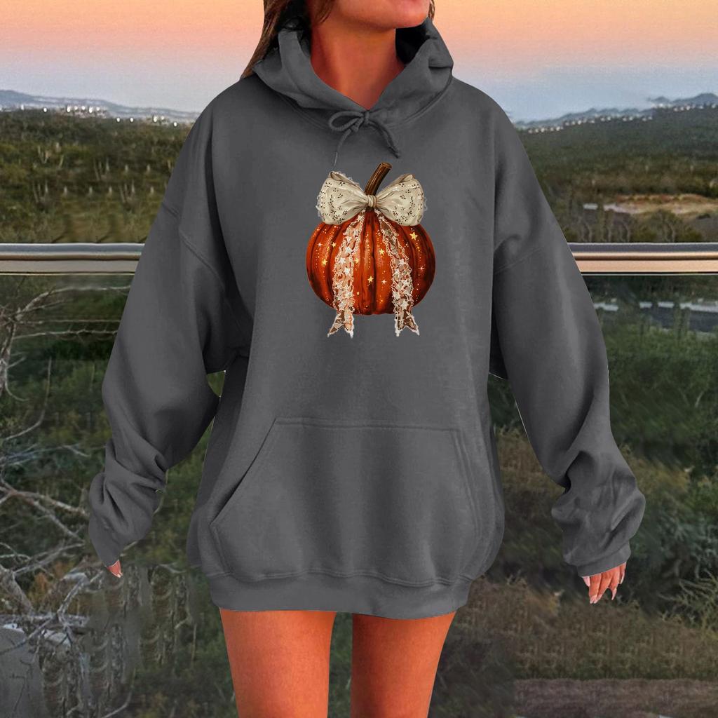 Women's Long-sleeved  Oversized Dropped Shoulder Sleeves Women's Hooded Halloween Print Plush Sweatshirt