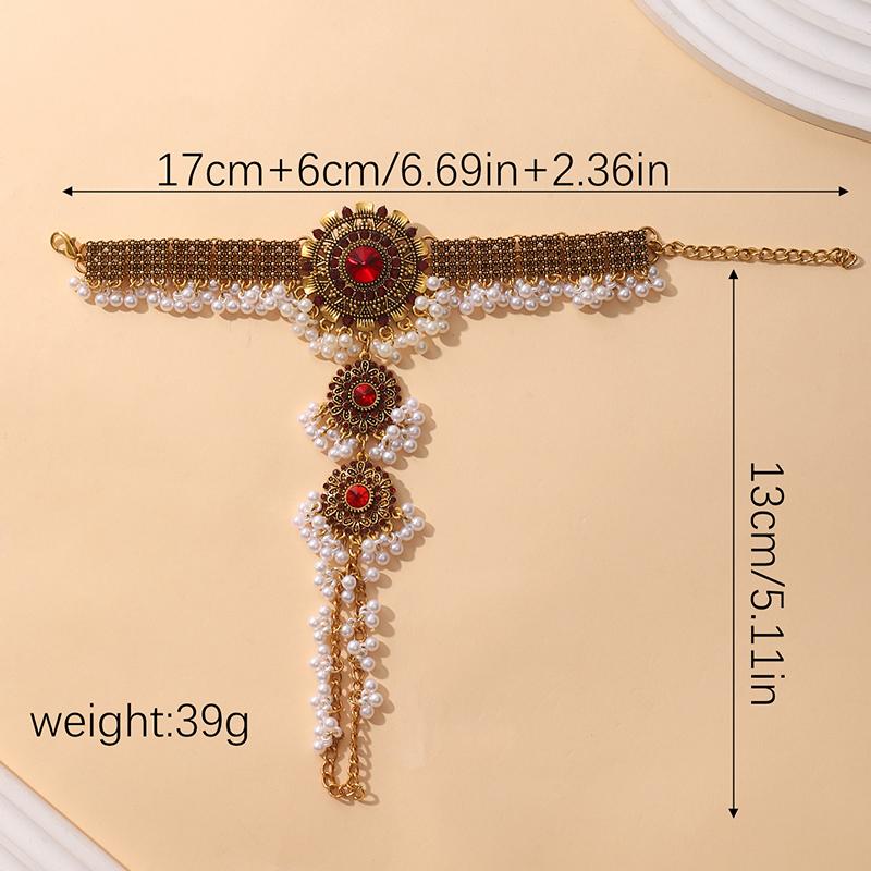 Utsøkt Vintage Krystall Rund Boho Armbånd Dame Gullfarge Fingerring Kjede Zirkon Dusk Dame Estetisk Zirkon Sett