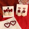 Bowknot Women Fashion Christmas Earrings Jewelry Gifts Heart Stud Earrings Red Velvet Ear Clip