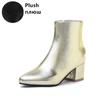 New Ankle Boots Women Pointed Toe Chunky High Heels Sliver Gold Black Mirror Metallic Ladies Pumps Female Sexy Botas Mujer