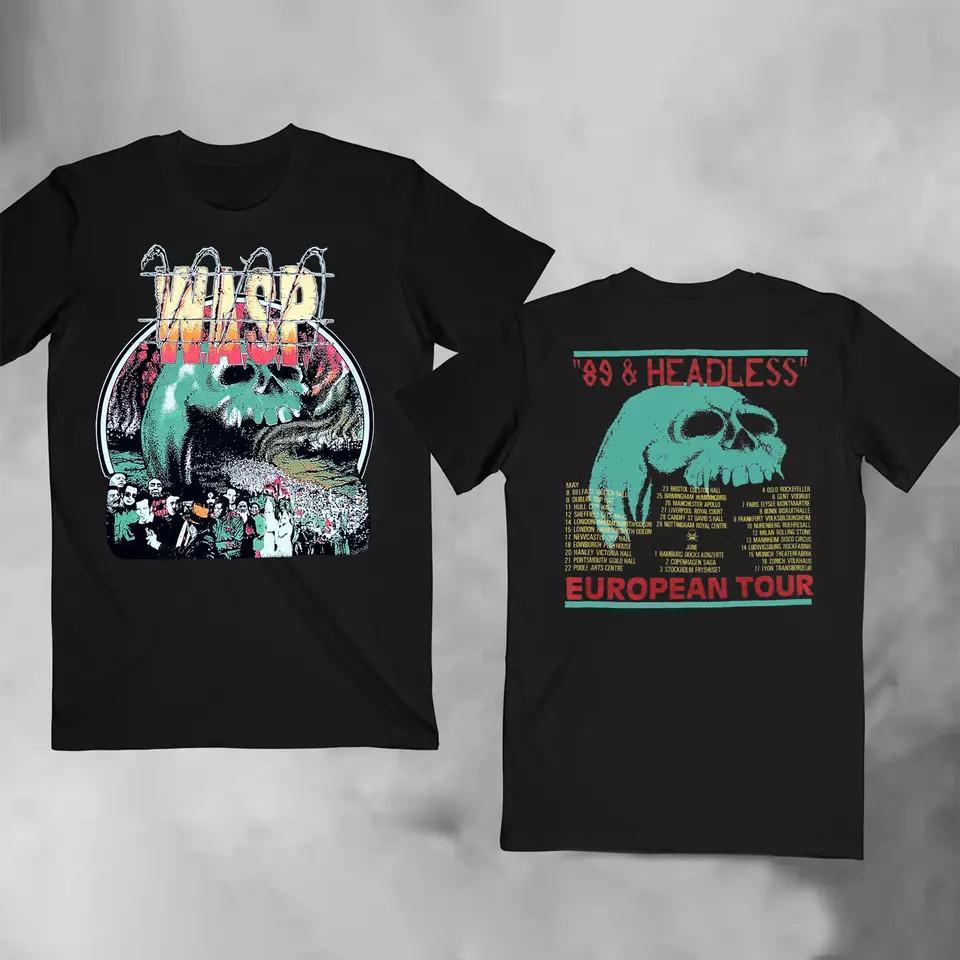 

WASP HEADLESS 1989 Тур Тяжелый хлопок Черный S-4XL Унисекс Двусторонняя футболка 2 sided 4XL