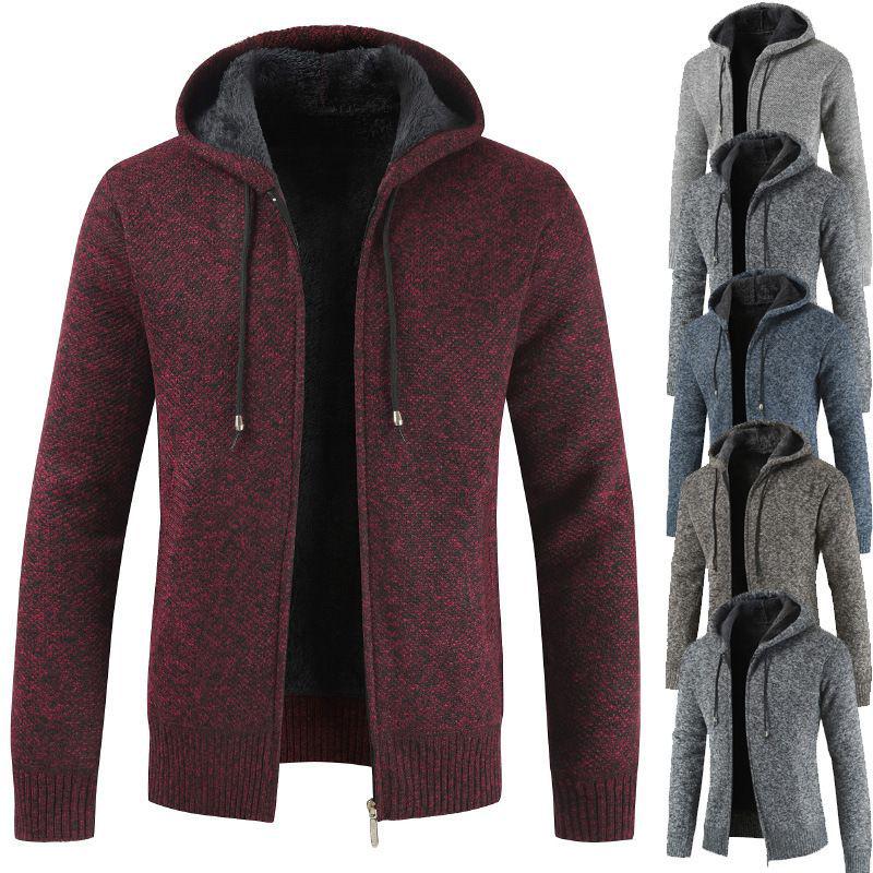 Stylish Men's Sweater Hoodie Featuring Long Sleeves And Plush Plaid Lining For Winter