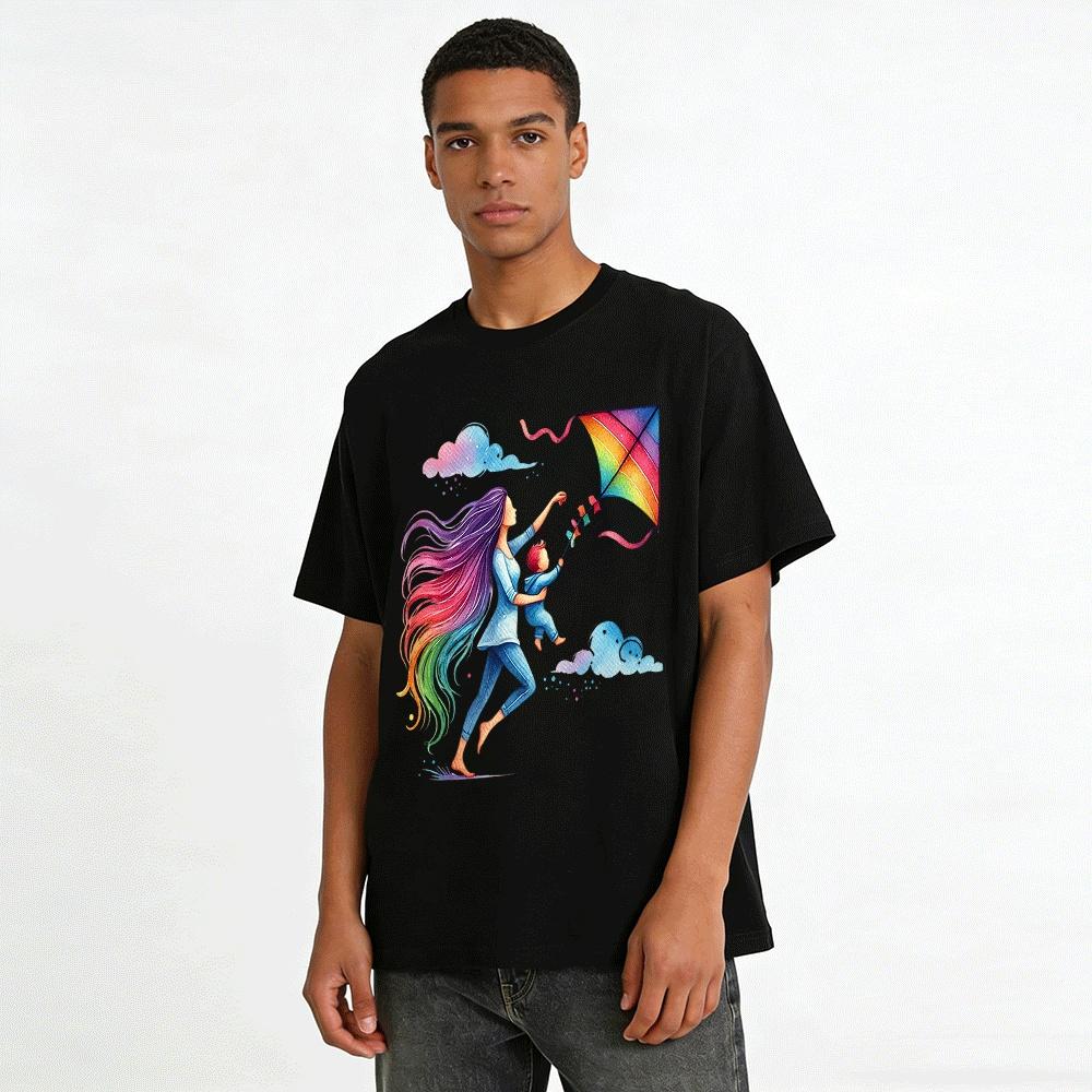 Rainbow Kite Parent-Child Print Casual Tee Spring Summer Breathable Top Pure cotton T-shirt