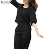 ZANZEA Womens Blouse and Pants Casual Two Piece Trousers Suit Set