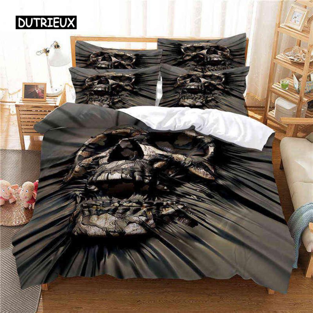 Skalle Dynetrekksett Twin Size Mikrofiber Oransje Ildskalle Sengetøy Barn Gutter 3D Skalle Design Mykt Komfortabelt Dundyne Trekk