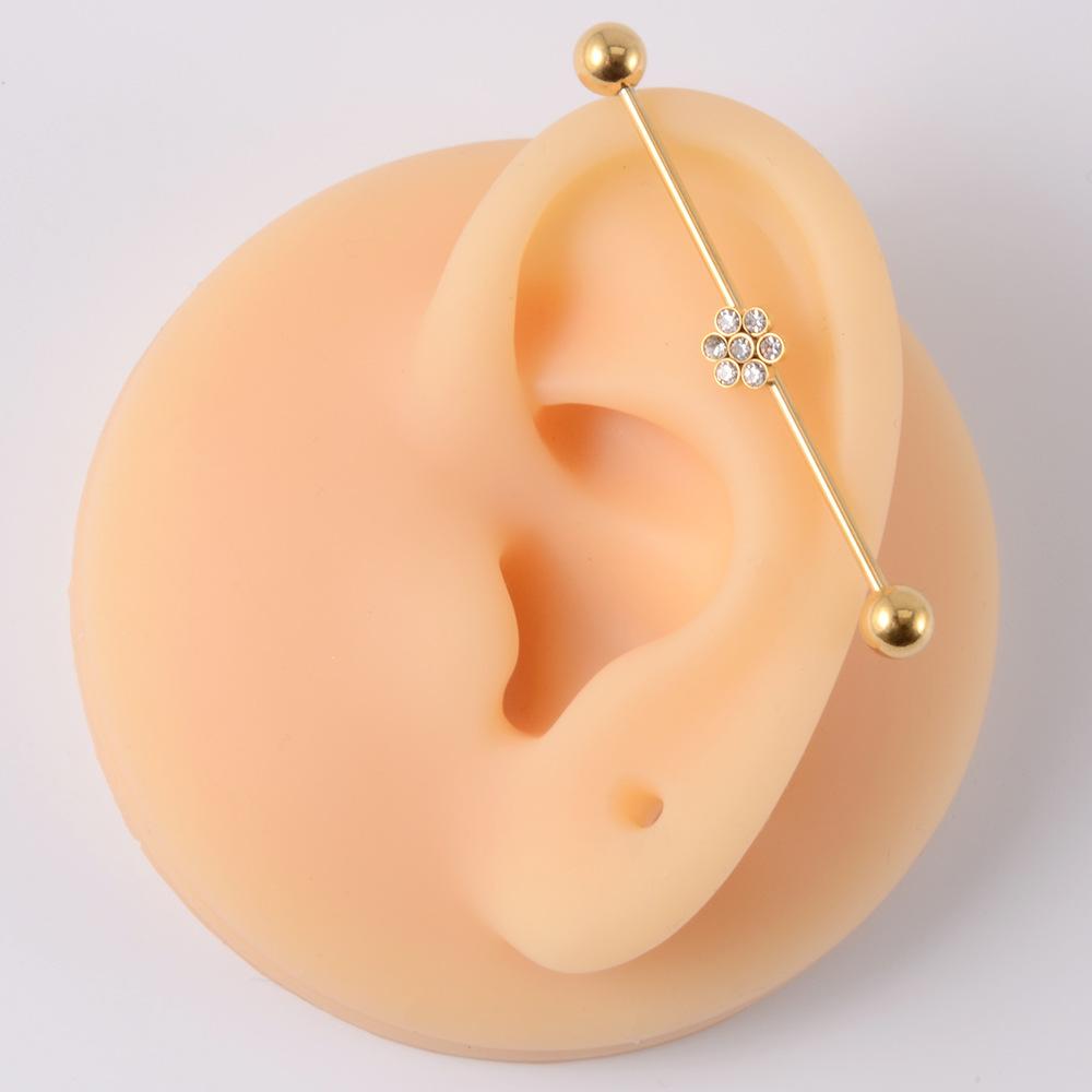 YW Industrielle Barbell Ohrringe Piercing Schmuck Chirurgischer Edelstahl Scaffold Piercings CZ Bar für Damen Herren